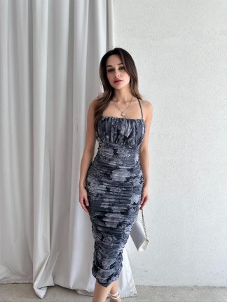 GALAXY Midi Elbise 5067 - Gri - 2