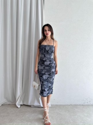 GALAXY Midi Elbise 5067 - Gri - 3