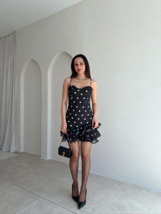 GARCİA Puantiyeli Mini Elbise 9835 - Siyah - 2