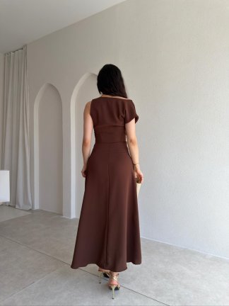 GARLAND Midi Elbise 6514 - Kahverengi - 3