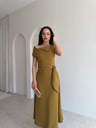 GARLAND Midi Elbise 6514 - Yağ Yeşili - 2