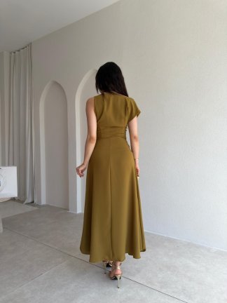 GARLAND Midi Elbise 6514 - Yağ Yeşili - 3