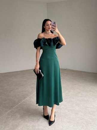 GARRİSON Midi Elbise 5014 - Yeşil - 2