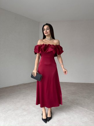 GARRİSON Midi Elbise 5014 - Bordo - 3