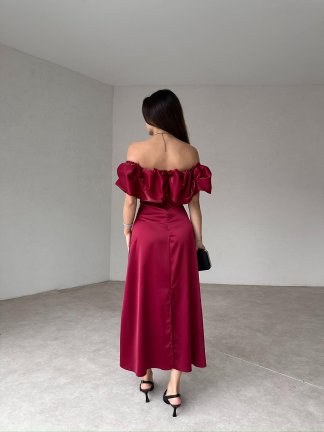 GARRİSON Midi Elbise 5014 - Bordo - 4