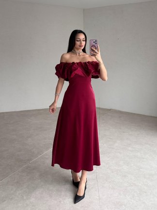 GARRİSON Midi Elbise 5014 - Bordo - 1