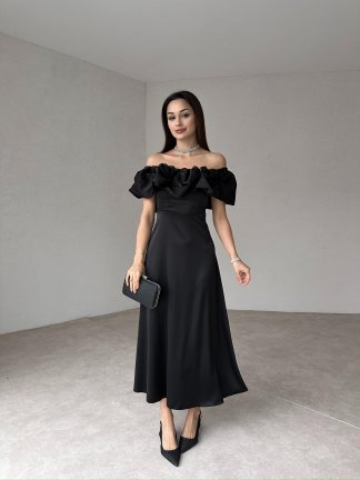 GARRİSON Midi Elbise 5014 - Siyah - 3