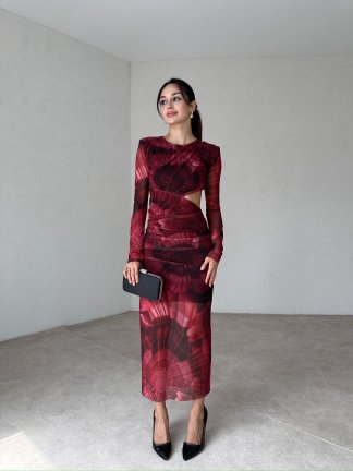 GAWA Maxi Elbise 3672 - Bordo - 3