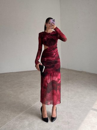 GAWA Maxi Elbise 3672 - Bordo - 2