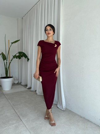  GEDSON Midi Elbise 8533 - Bordo 