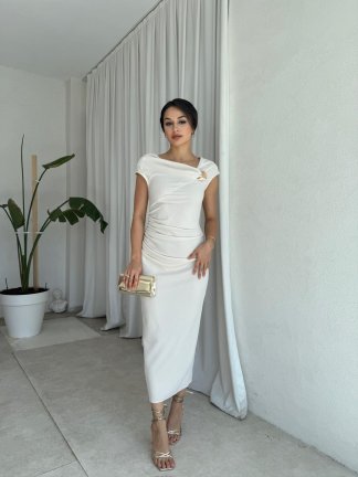  GEDSON Midi Elbise 8533 - Ekru - 2