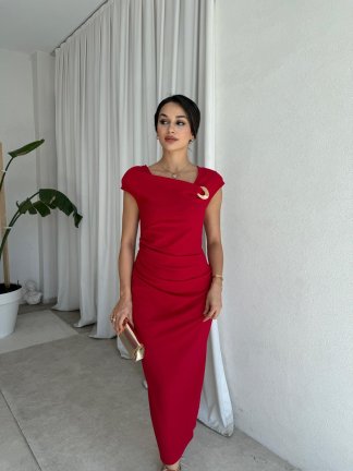  GEDSON Midi Elbise 8533 - Kırmızı 