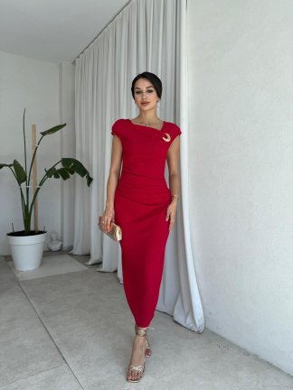  GEDSON Midi Elbise 8533 - Kırmızı - 2