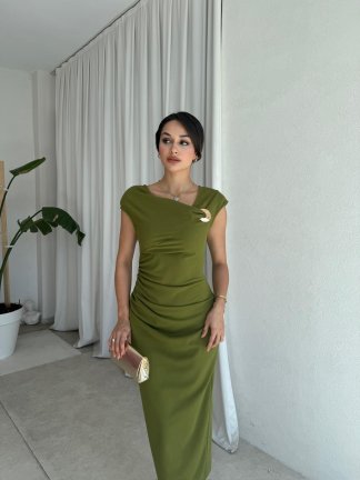 GEDSON Midi Elbise 8533 - Yağ Yeşili 
