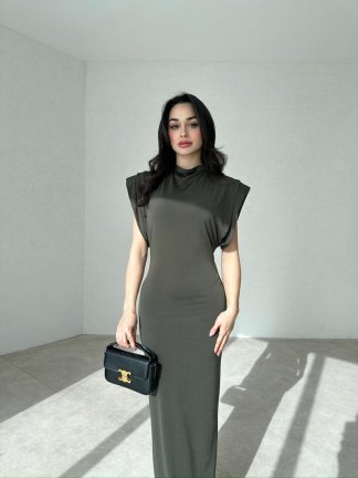 Geniş Kollu Midi RAYNER Elbise 0002 - Haki - 1