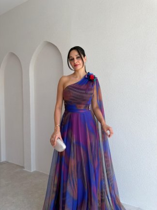 GENNY Tek Omuz Maxi Elbise 3735 - Mor - 2