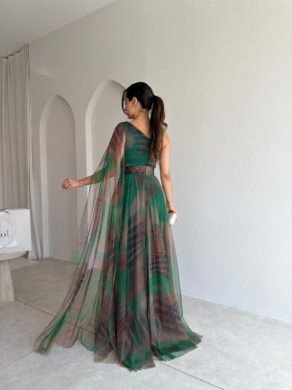 GENNY Tek Omuz Maxi Elbise 3735 - Yeşil - 3