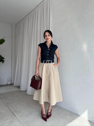 GENOA Midi Elbise 8360 - Krem - 4