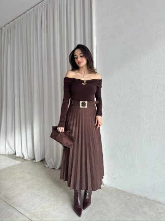 GERMAN Piliseli Etek 8483 - Acı Kahve - 1