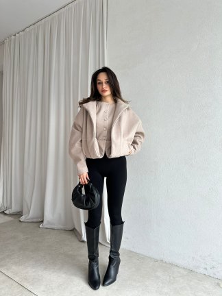 GİGİS Kaşe Crop Ceket 8698 - Krem - 2