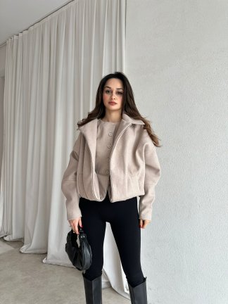 GİGİS Kaşe Crop Ceket 8698 - Krem 