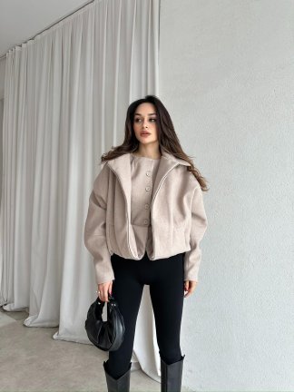 GİGİS Kaşe Crop Ceket 8698 - Krem - 5