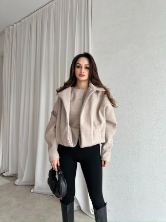 GİGİS Kaşe Crop Ceket 8698 - Krem - 2