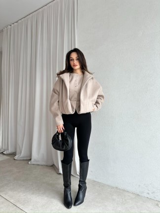 GİGİS Kaşe Crop Ceket 8698 - Krem - 3