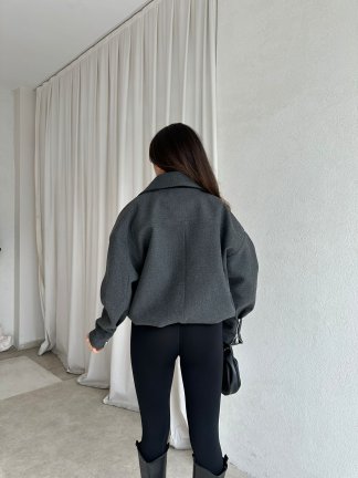 GİGİS Kaşe Crop Ceket 8698 - Füme - 3