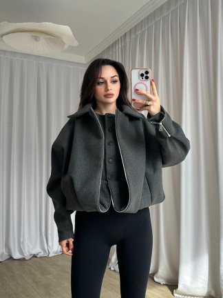 GİGİS Kaşe Crop Ceket 8698 - Füme - 1