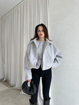 GİGİS Kaşe Crop Ceket 8698 - Gri - 1