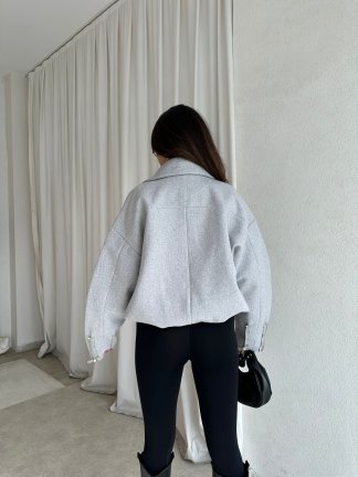 GİGİS Kaşe Crop Ceket 8698 - Gri - 3