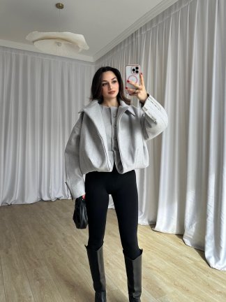 GİGİS Kaşe Crop Ceket 8698 - Gri - 3