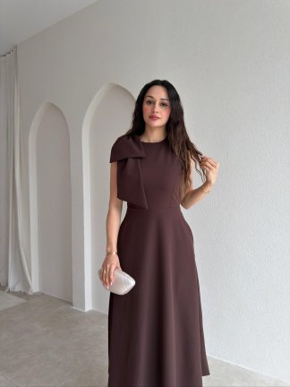 GİNA Kurdele Detaylı Midi Elbise 4390 - Acı Kahve - 2