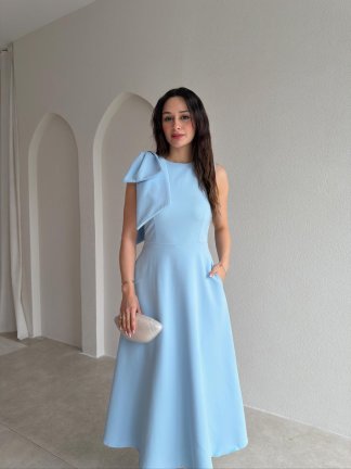 GİNA Kurdele Detaylı Midi Elbise 4390 - Bebe Mavi - 2