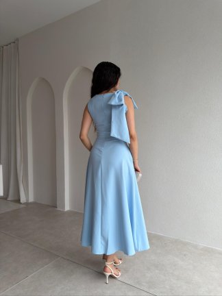GİNA Kurdele Detaylı Midi Elbise 4390 - Bebe Mavi - 3