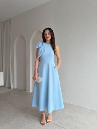 GİNA Kurdele Detaylı Midi Elbise 4390 - Bebe Mavi - 1