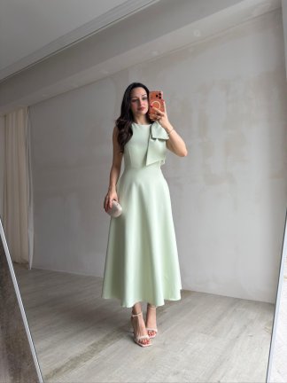 GİNA Kurdele Detaylı Midi Elbise 4390 - Mint - 4