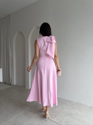 GİNA Kurdele Detaylı Midi Elbise 4390 - Pembe - 3