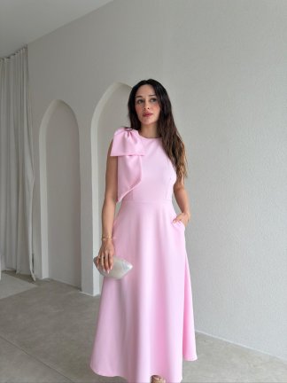 GİNA Kurdele Detaylı Midi Elbise 4390 - Pembe - 2
