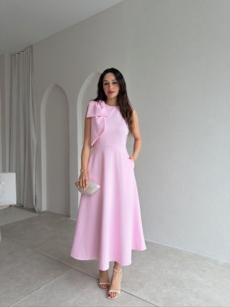 GİNA Kurdele Detaylı Midi Elbise 4390 - Pembe 