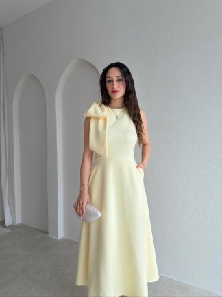 GİNA Kurdele Detaylı Midi Elbise 4390 - Sarı - 2
