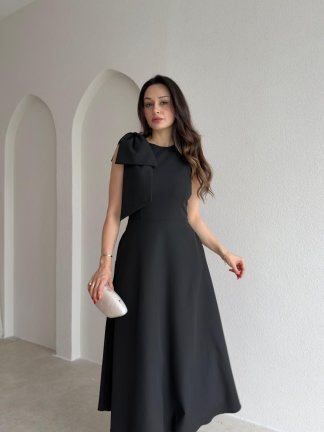 GİNA Kurdele Detaylı Midi Elbise 4390 - Siyah - 2