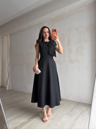 GİNA Kurdele Detaylı Midi Elbise 4390 - Siyah - 4