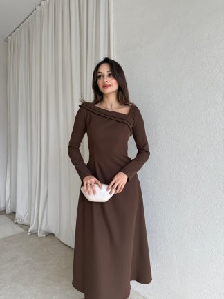 GİRONA Midi Elbise 8258 - Acı Kahve - 1