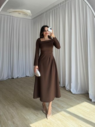 GİRONA Midi Elbise 8258 - Acı Kahve - 2