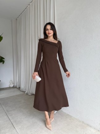 GİRONA Midi Elbise 8258 - Acı Kahve - 3