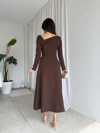 GİRONA Midi Elbise 8258 - Acı Kahve - 4