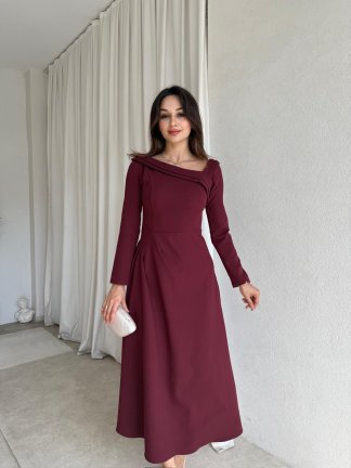 GİRONA Midi Elbise 8258 - Bordo 