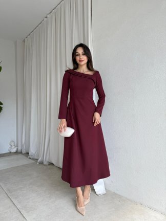 GİRONA Midi Elbise 8258 - Bordo - 2